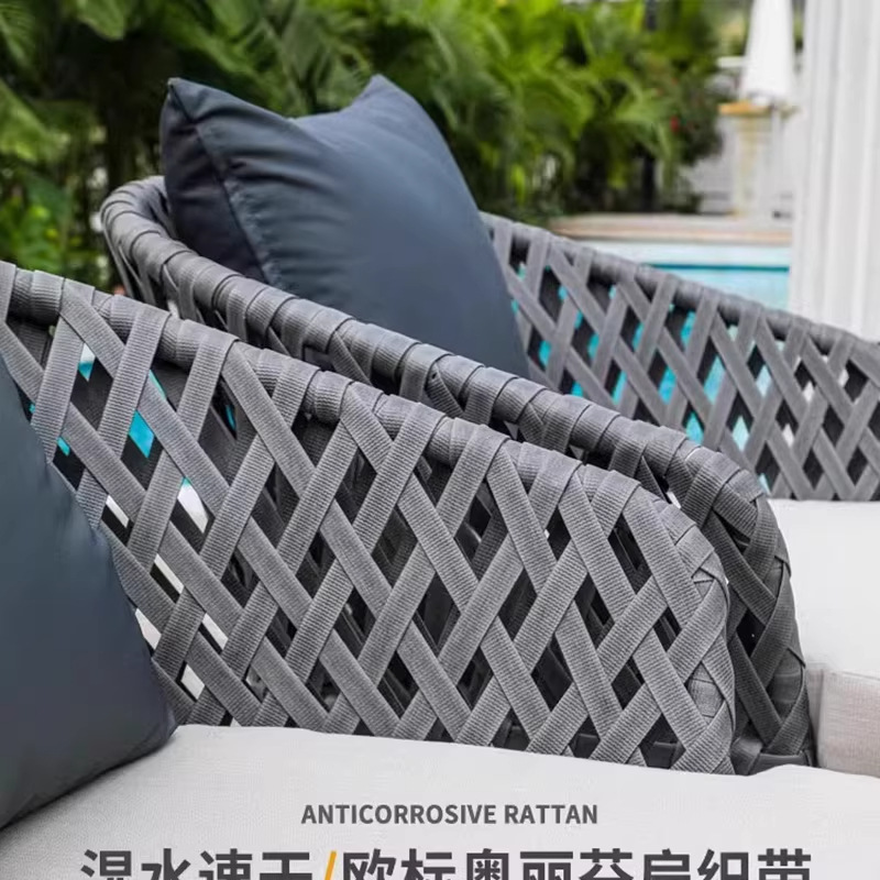 Sofá al aire libre combinado patio jardín terraza balcón impermeable solar al aire libre sofá de aleación de aluminio de caña