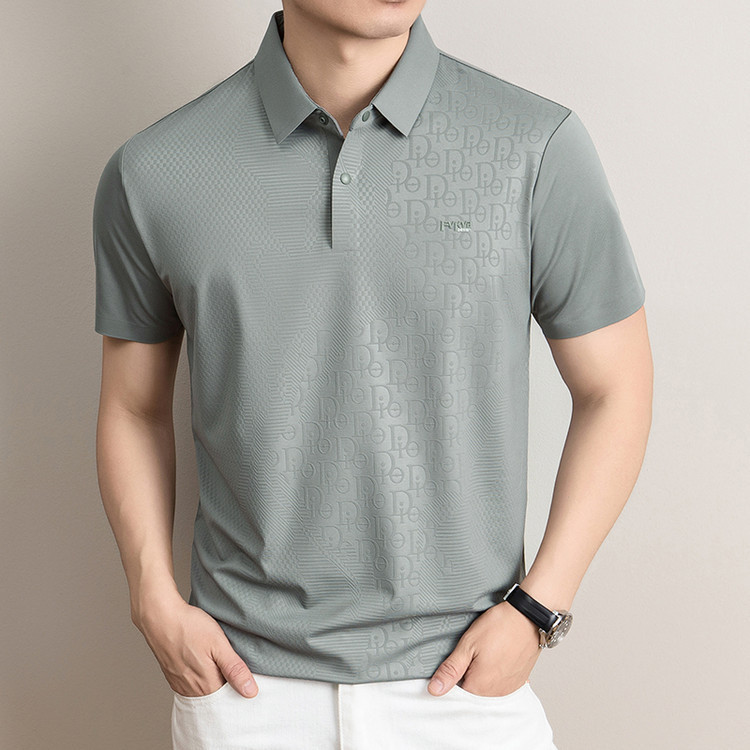 Men's T-Shirt with Mulberry Silk Lapel and Short Sleeves, 2026 Summer New Fashion Breathable Casual Seamless Cool-Feel Polo Shirt Men's T-Shirt with Mulberry Silk Lapel and Short Sleeves, 2026 Summer New Fashion Breathable Casual Seamless Cool-Feel Polo Shirt