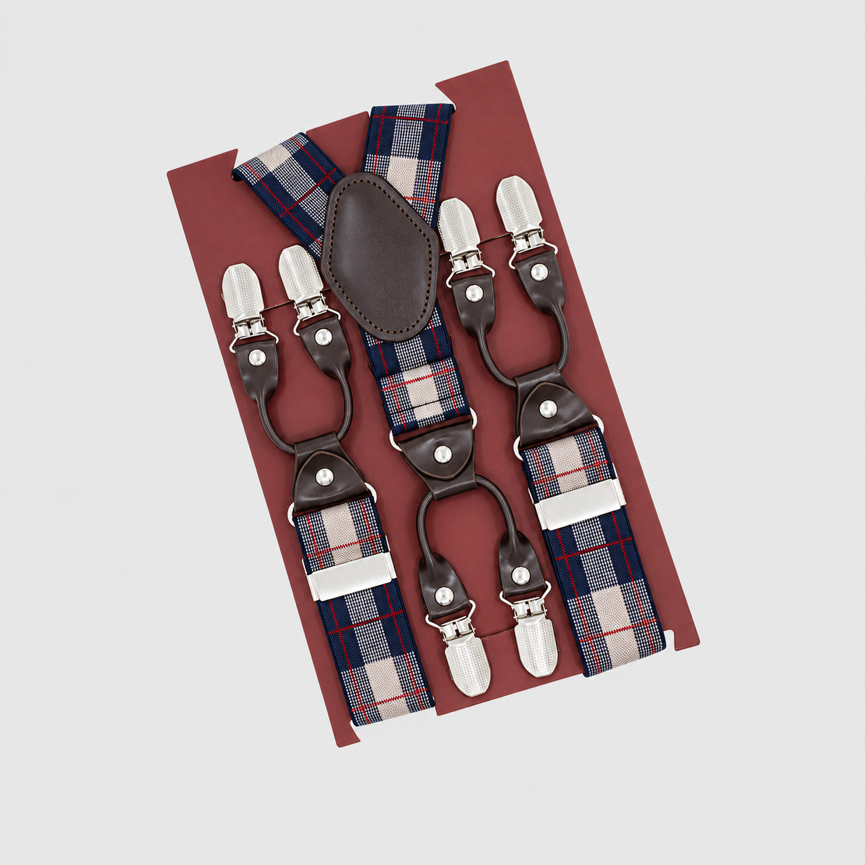Suministro exclusivo transfronterizo: Tirantes para hombre de 3.5 cm con 6 clips, empaque en caja de regalo, tirantes elásticos.