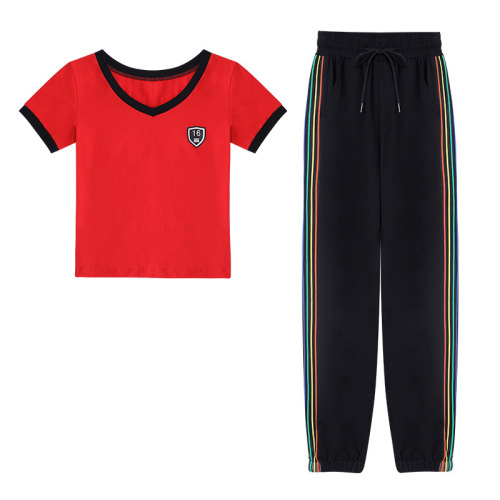  Bejanari square dance clothing spring and summer short-sleeved T-shirt letter sweatpants square dance sports and leisure clothing