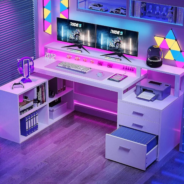 Factory Custom-Made L-Shaped Combination Desk with Bookshelf, Office Computer Desk with Bookcase and Storage Drawers Factory Custom-Made L-Shaped Combination Desk with Bookshelf, Office Computer Desk with Bookcase and Storage Drawers