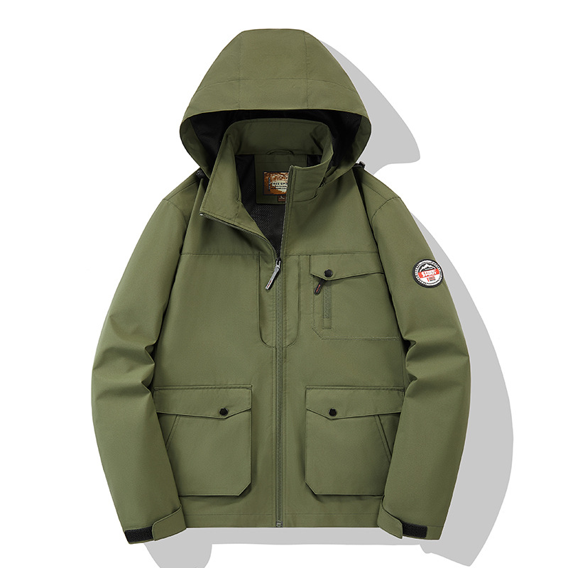 Chaqueta de tamaño grande transfronterizo primavera y otoño chaqueta de hombre a prueba de viento chaqueta impermeable de bolsillo para hombres carga al aire libre chaqueta casual