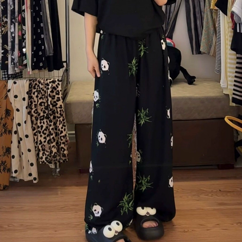 Женские хлопчатобумажные шелковые брюки, большие размеры, свободные, ленивый стиль, прогулочные брюки, широкие штанины, высокая талия, удлиненные брюки с защитой от комаров для взрослых.