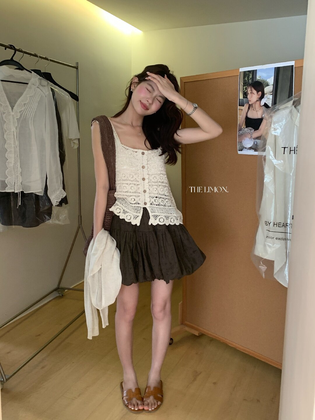Áo hai dây nữ ren móc họa tiết cổ vuông phong cách Pháp — màu mơ chi tiết 16
