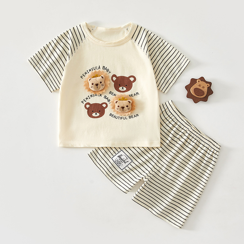 Baby Short-Sleeved Suit Summer Thin Boy Summer Suit Girl Shorts Set Pure Cotton Baby Clothes Kidsren's Two-Piece Set