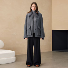 獭兔毛领韩系小个子大衣休闲大衣短外套羊驼毛呢2025秋冬大衣女