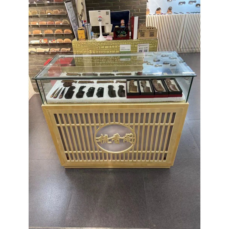 实木中式珠宝展示柜翡翠玉石蜜蜡手串玻璃柜台古玩古董展柜陈列柜