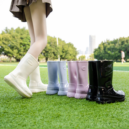 Fashion Women's Medium-High Calf Rain Boots, Waterproof, Export Style, Japanese Water Shoes, PVC Outer Wear Rubber Boot Covers, Waterproof Rain Boots