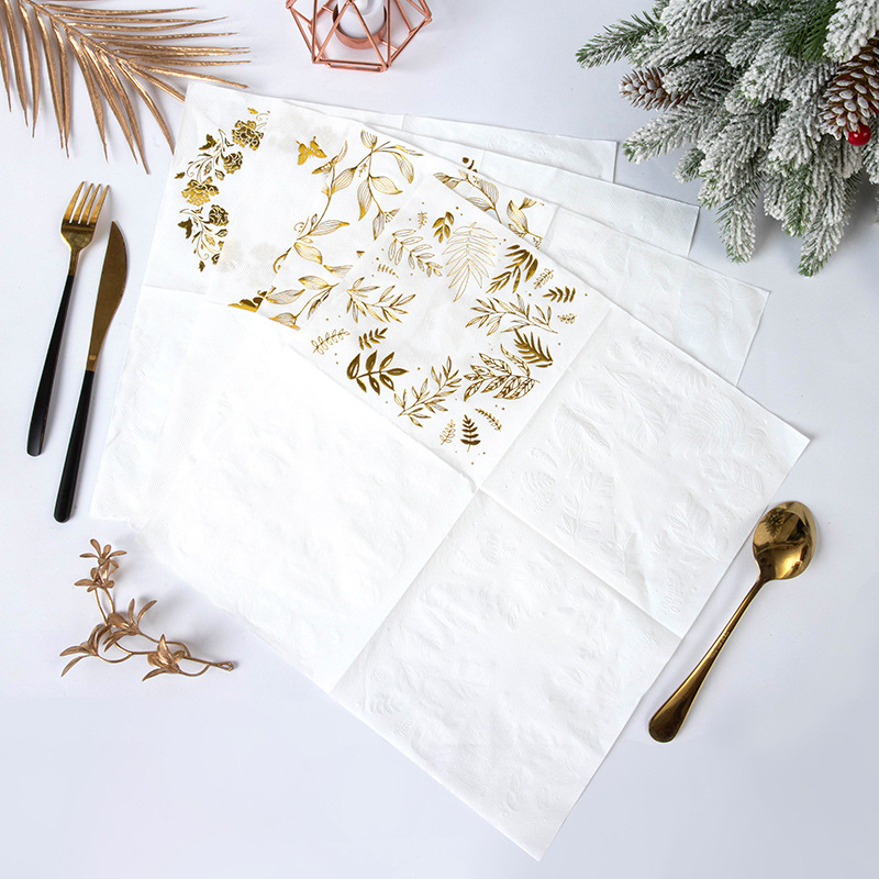 Servilletas Desechables con Estampado Dorado de Pulpa de Madera Nativa Absorbente y Duradero para Bodas y Fiestas