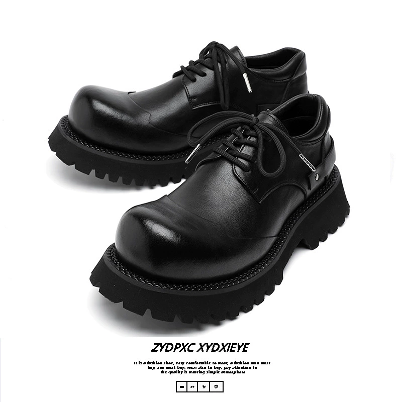 Обувь дерби с большой головой Мужская толстая подошва увеличена, черная мотыги с низкой рукой повседневная обувь в британском стиле 66689-B