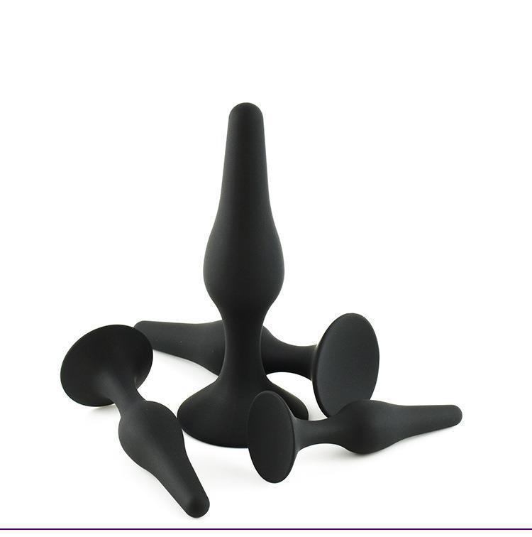 Silicone Anal Plug 4-Piece Set with Suction Cups, Black Body-Safe Training Kit — detail image 19