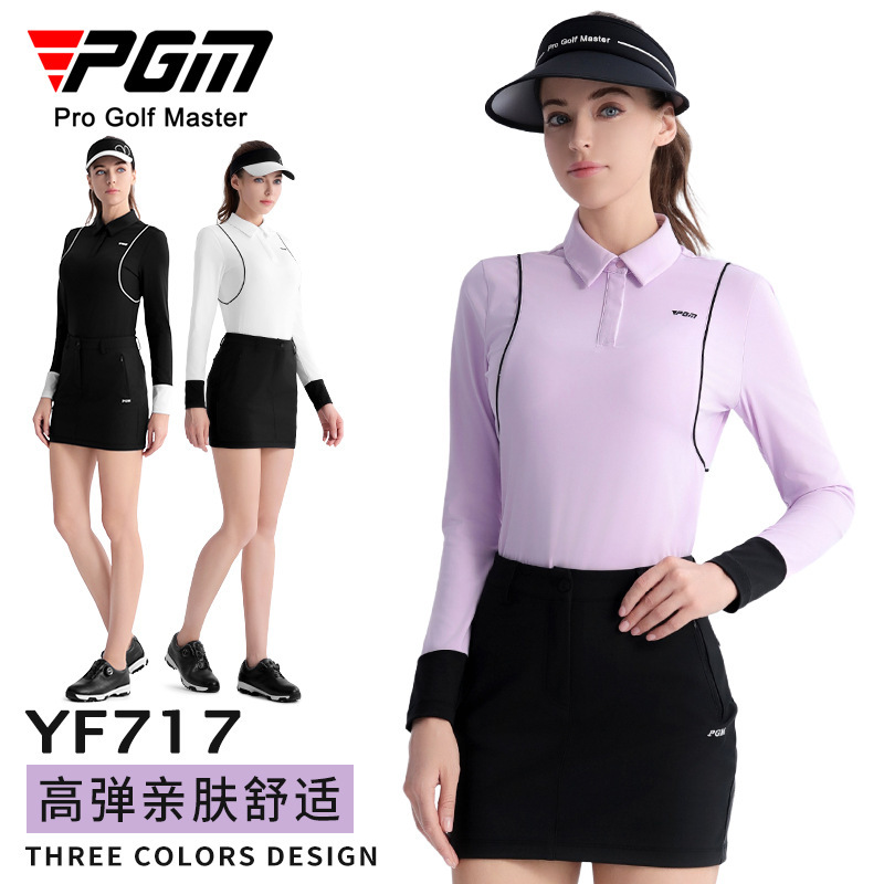 Pgm Golf Clothing Women's Clothing Women's Tops Sportswear High Elastic Plaid Long Sleeve T-Shirt Clothing Factory Direct Sales