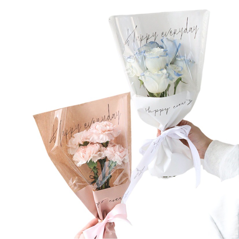 Lugar de fábrica al por mayor material floral estilo nacional impermeable transparente ramo de flores embalaje bolsa de papel papel kraft múltiples bolsas