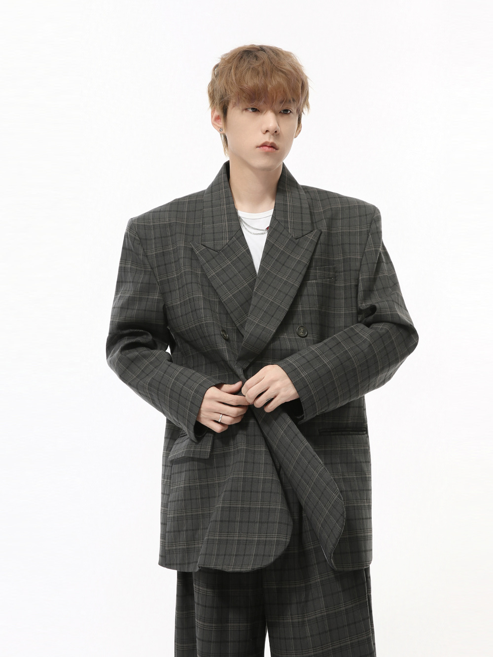 MTLCLOTHES Hombres| Otoño nuevo Hong Kong retro retrogrado doble hebilla suelta traje casual moda