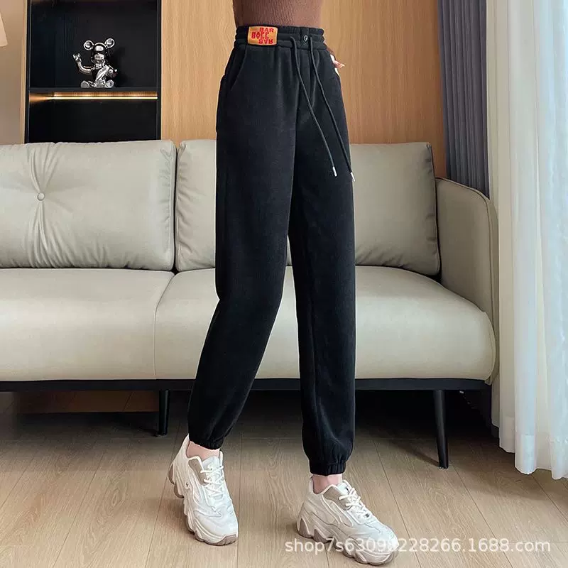 2024秋冬季加绒灯芯绒裤子女高腰裤百搭显瘦束脚休闲哈伦裤子卫裤
