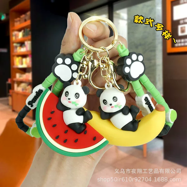 Cute Cartoon Panda Doll Keychain Original Bag Pendant Couple Car Chain Fruit Watermelon Creative Pendant