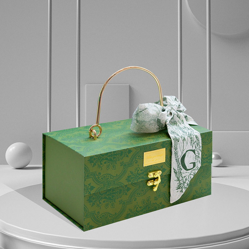 中秋节礼盒伴手礼结婚伴手礼盒森系绿色金属手提婚礼小红书爆款