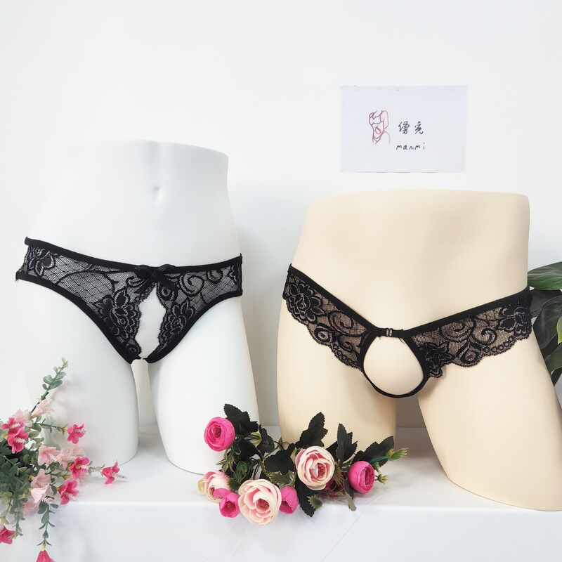 European and American lace underwear women's sexy open crotch sexy lace perspective couple underwear perspective low waist hollow thong European and American lace underwear women's sexy open crotch sexy lace perspective couple underwear perspective low waist hollow thong