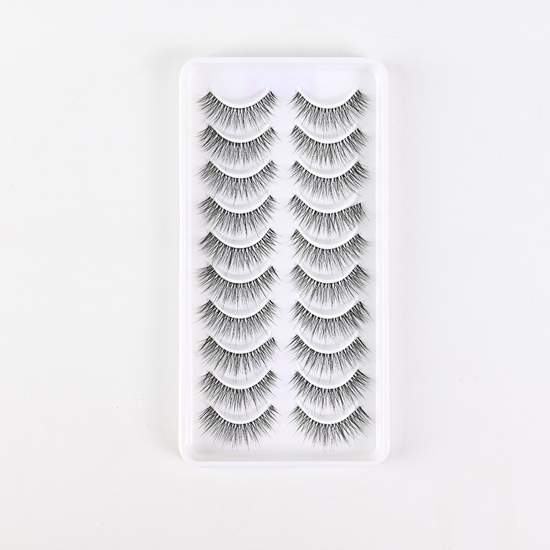 Pestañas Postizas Negras de Tallo Duro para Maquillaje de Escenario, 10 Pares, Estilo Natural y Grueso, Pestañas de Tira Completa, Venta al por Mayor, Estilo de Escenario