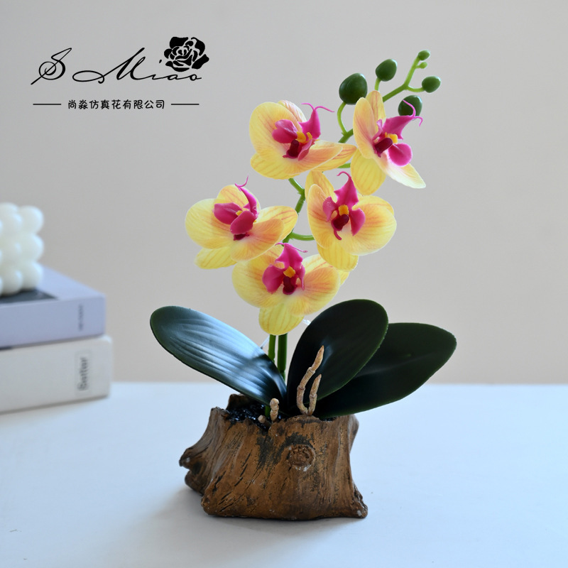 Flor falsa sensación de orquídea mariposa pequeña sala de estar bonsai escritorio porche de imitación flor verde decoración flores artificiales image 4