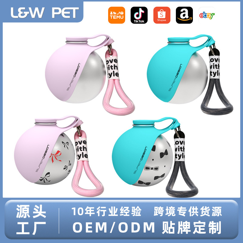 Transfronterizos mayorista mascotas tazas de acero inoxidable para perros artículos para perros gatos beber hervidor de agua al aire libre pasear perro plegable integrado