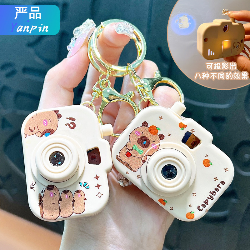 Cartoon Kapibara Projection Camera Keychain Mini Cute Couple Bag Charm Doll Grabber Small Gift