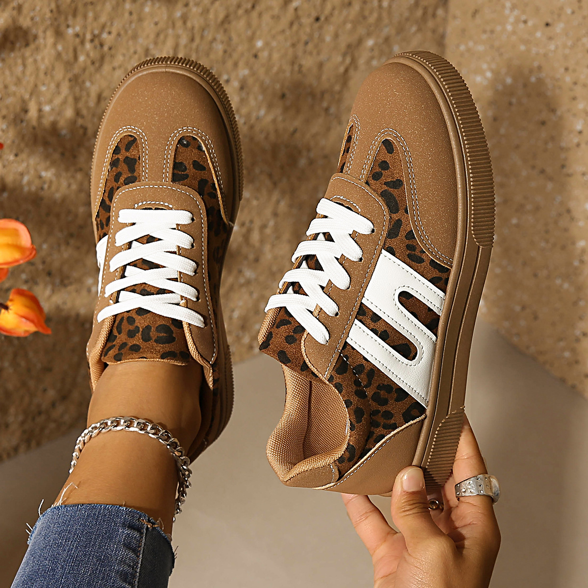 跨境秋季新款休闲阿甘鞋百搭运动鞋女厚底板鞋复古拼色德训鞋女潮