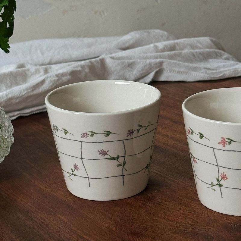 韩式碎花手作感陶瓷杯子咖啡杯猪口杯下午茶杯拿铁拉花杯 礼品杯|undefined