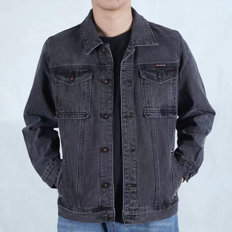 Smoke Gray Denim Jacket Men's Cotton Washed Retro Men's Work Jacket Autumn and Winter New Lapel Wear-Resistant Top Smoke Gray Denim Jacket Men's Cotton Washed Retro Men's Work Jacket Autumn and Winter New Lapel Wear-Resistant Top