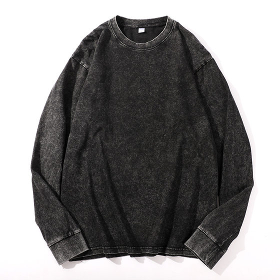 240g heavy cotton spring and autumn bottoming wash old long sleeve T-shirt men's casual loose European code to map production