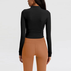 Women's Yoga Long-Sleeve Outdoor Running Sports Jacket with Zipper, Stand-Up Collar, and Slim Fit—Premium-Looking Running Top