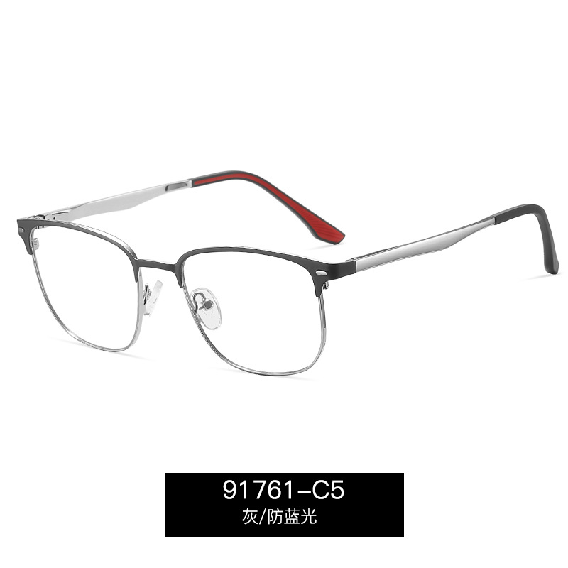 91761 Gafas anti-azul para hombres de metal europeo y americano de moda, la miopía se puede equipar con un marco de gafas de montura completa simple de grado