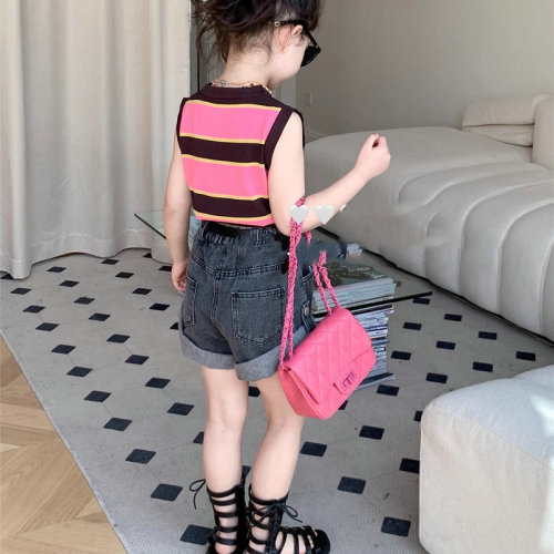 男女童裤子卷裤脚扣子牛仔裤短裤24夏装新款外贸童装3-8岁送腰带