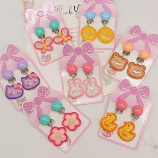 New children's cute cartoon butterfly flower pendant fake earrings girl Bunny Duck anti-pain ear clip