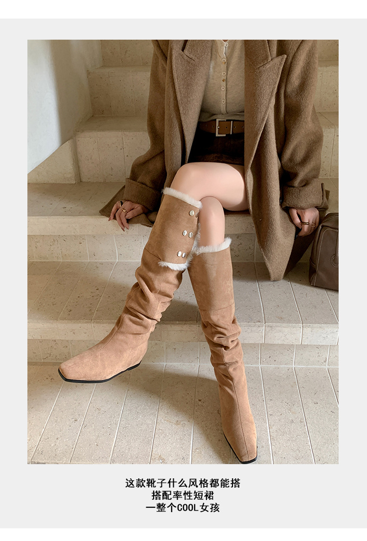 Boot tuyết nữ cổ cao ôm chân, lót lông dày, gót wedge nâng chiều cao, hai kiểu mang — màu xám chi tiết 12
