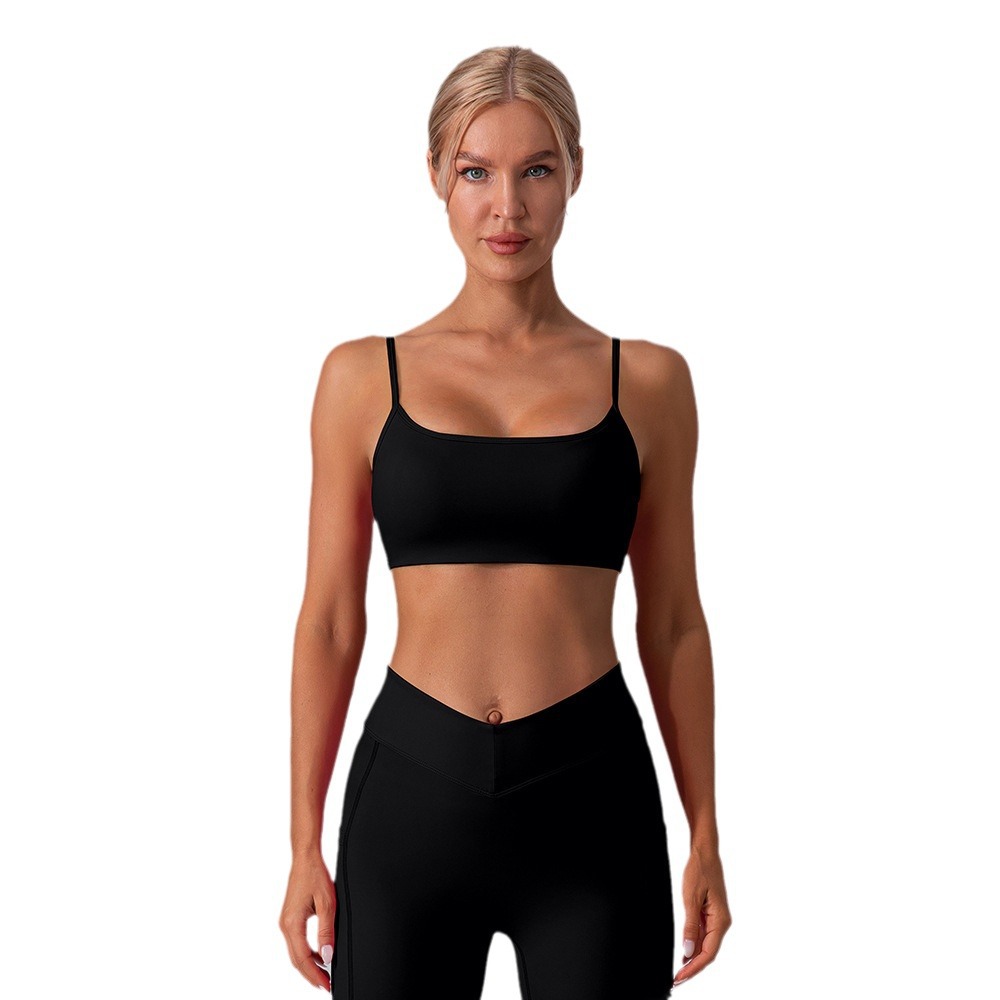 Sujetador deportivo europeo y americano para primavera y verano, con diseño en U, sensación de desnudo, sin espalda, con realce, a prueba de golpes, para correr, fitness, yoga, para mujer