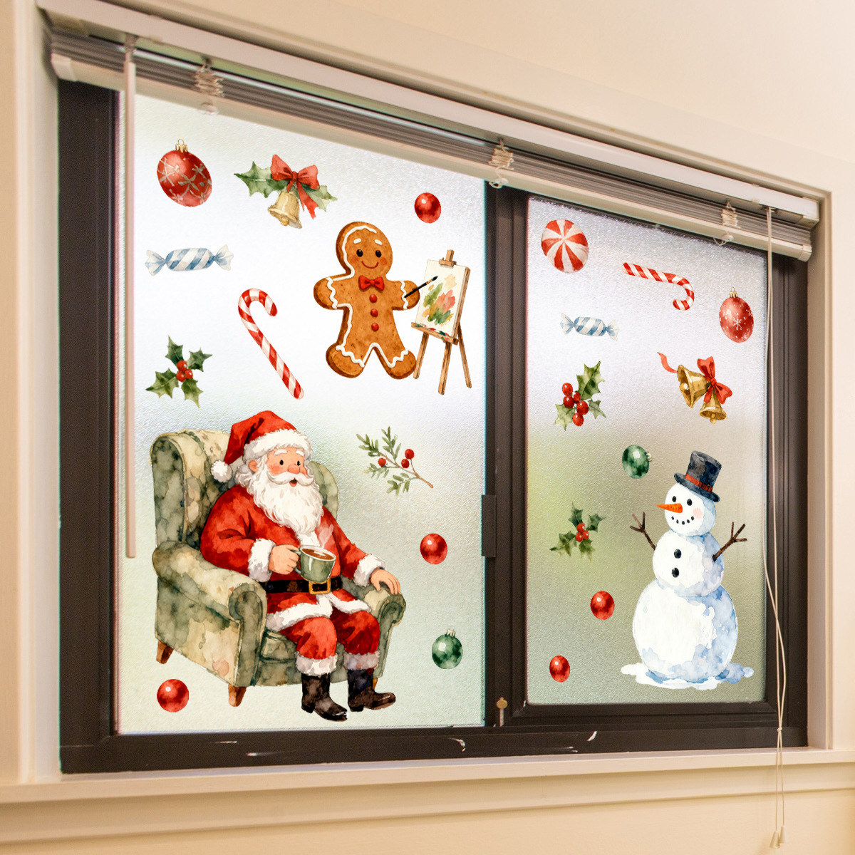 Christmas Wall Stickers Santa Claus Kitten Bear Window Decals_voghion.com