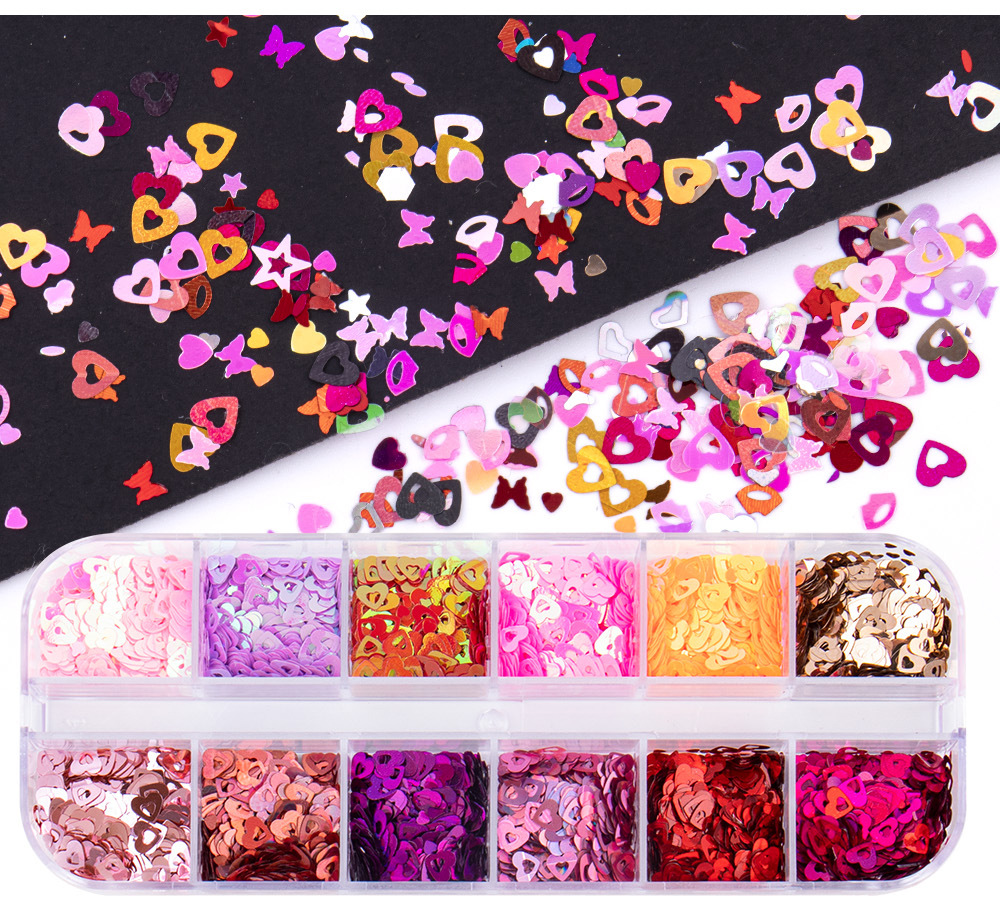 30g Weight Nail Decoration Accessories Nail Supplies See detail page-[15 Books in a Box] Rainbow Horse Keychain Box Quantity Sequin Material Square, Moon, Heart Shape Pattern Simple Style Style Hot 12 Nail Art Too Small Sequins Nail Art Jewelry For Valentine's Day Ultra-Thin Nail Sticker Wholesale 1