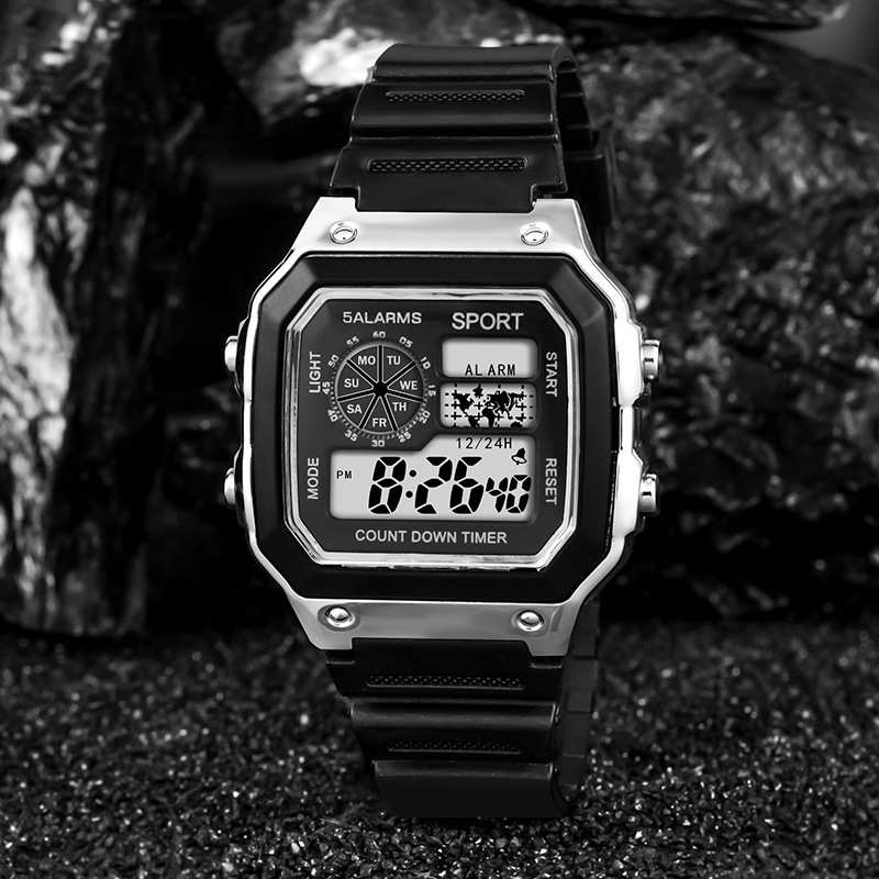 Explosiva estudiante cronometraje al aire libre deportes reloj electrónico moda comercio exterior alarma luminosa multifunción reloj electrónico piel