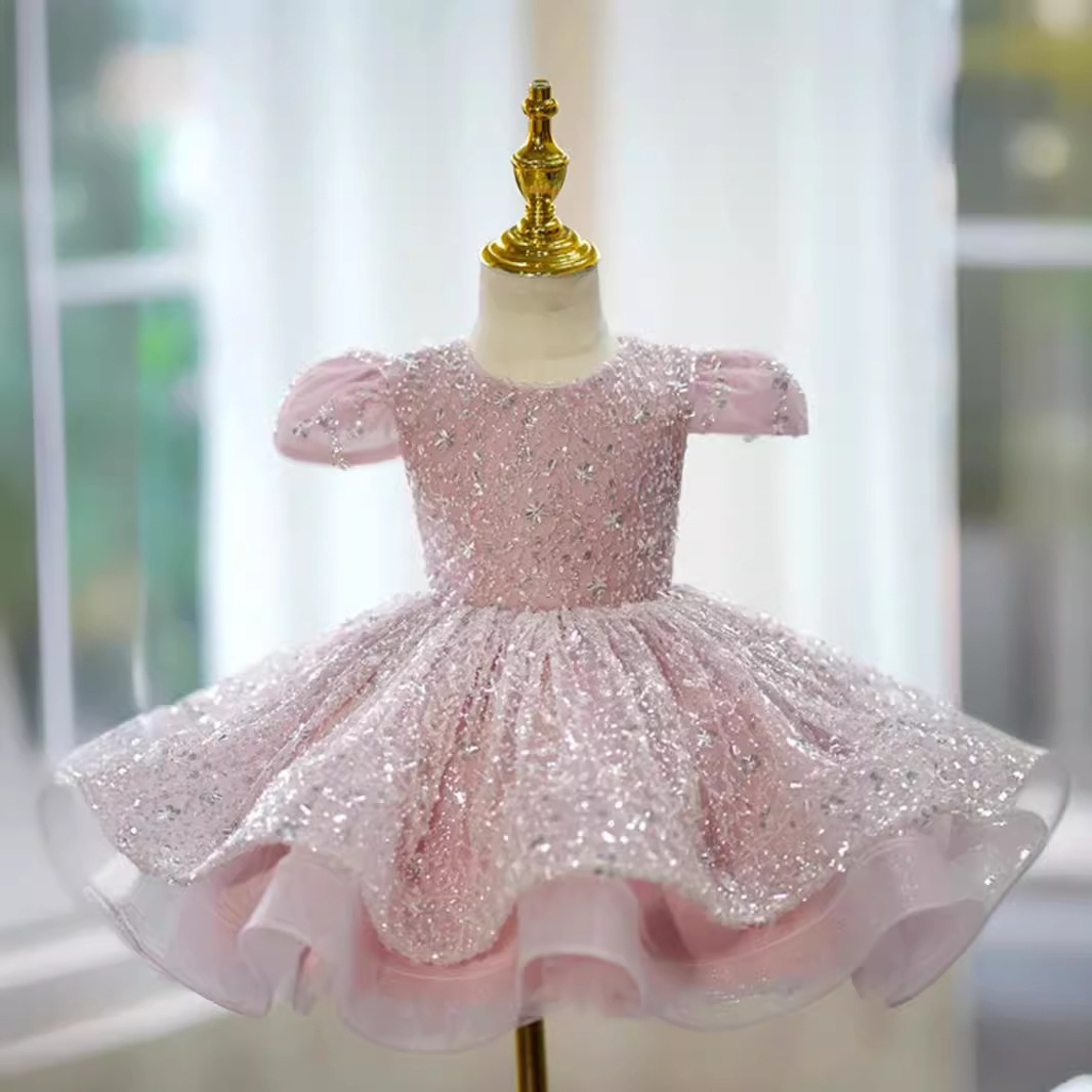 Sequin Girls' Dress 2026 New Children's Birthday Princess Dress Host Children's Model Catwalk Performance Costume Pink