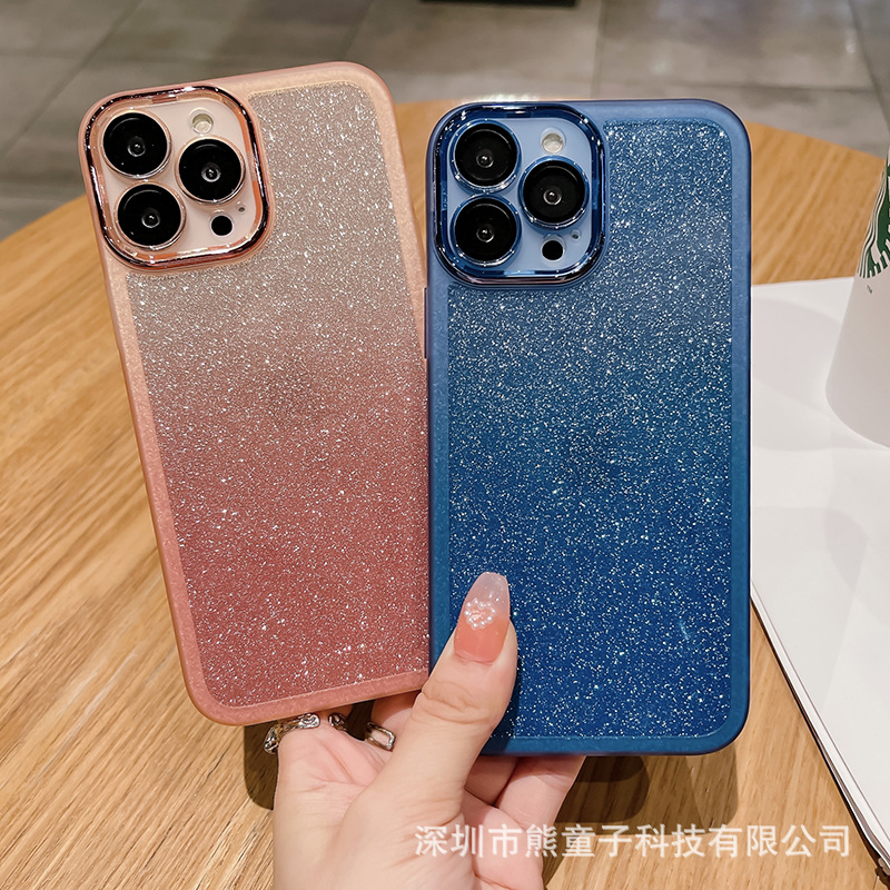 iPhone15Promax手機殼14自帶鏡頭膜13新款12閃粉Xs透明8防摔7適用