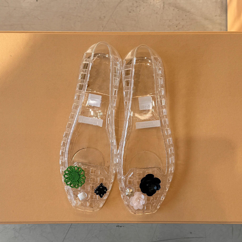 Small crowd ~ spring and summer new crystal shoes 80 s vintage jelly women's shoes hole shoes home shoes square toe shallow mouth