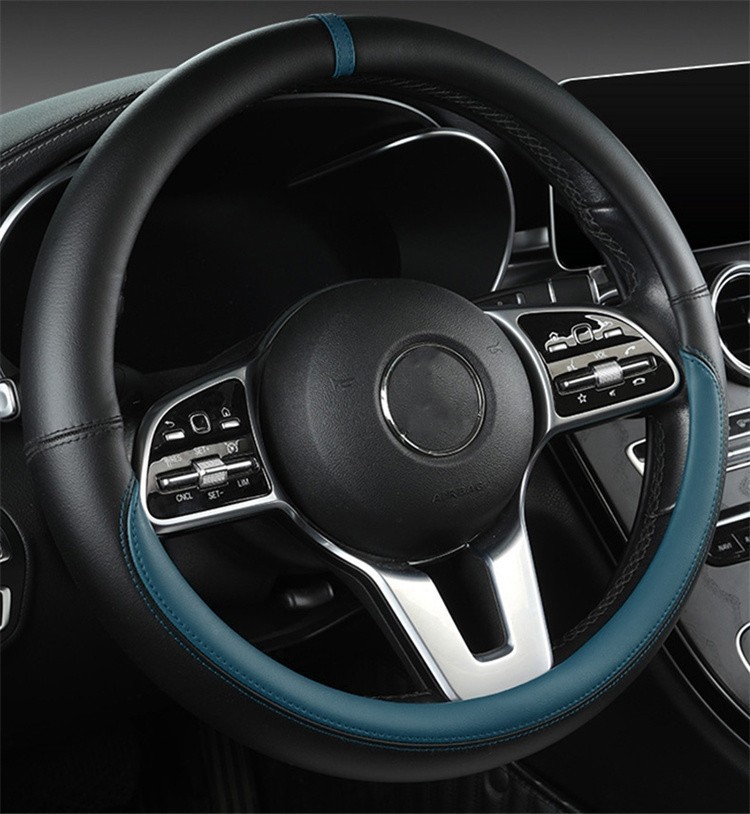 Four-Season Universal Nappa Leather Car Steering Wheel Cover, Sporty Style, Simple Round Handle Cover, Car Wear-Resistant Protective Cover