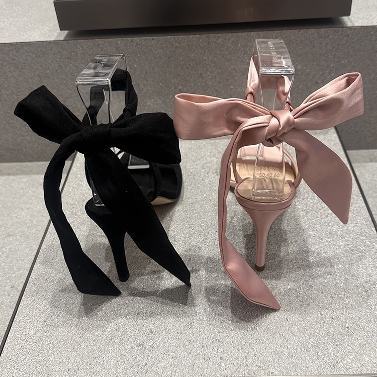 Sandalias de tacón alto con lazo | Tacón fino de satén estilo elegante