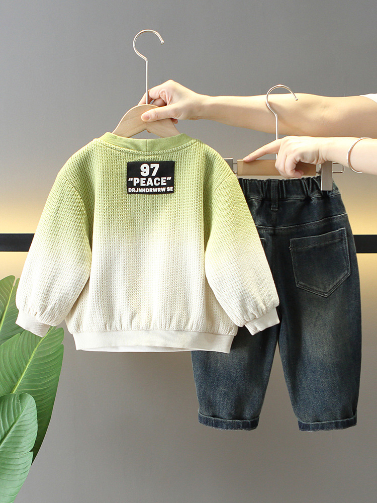 6157 Traje de otoño para niños 2025 Nuevo estilo fresco y atractivo Chaqueta degradada de primavera y otoño para niños Traje de tres piezas Otoño para bebés