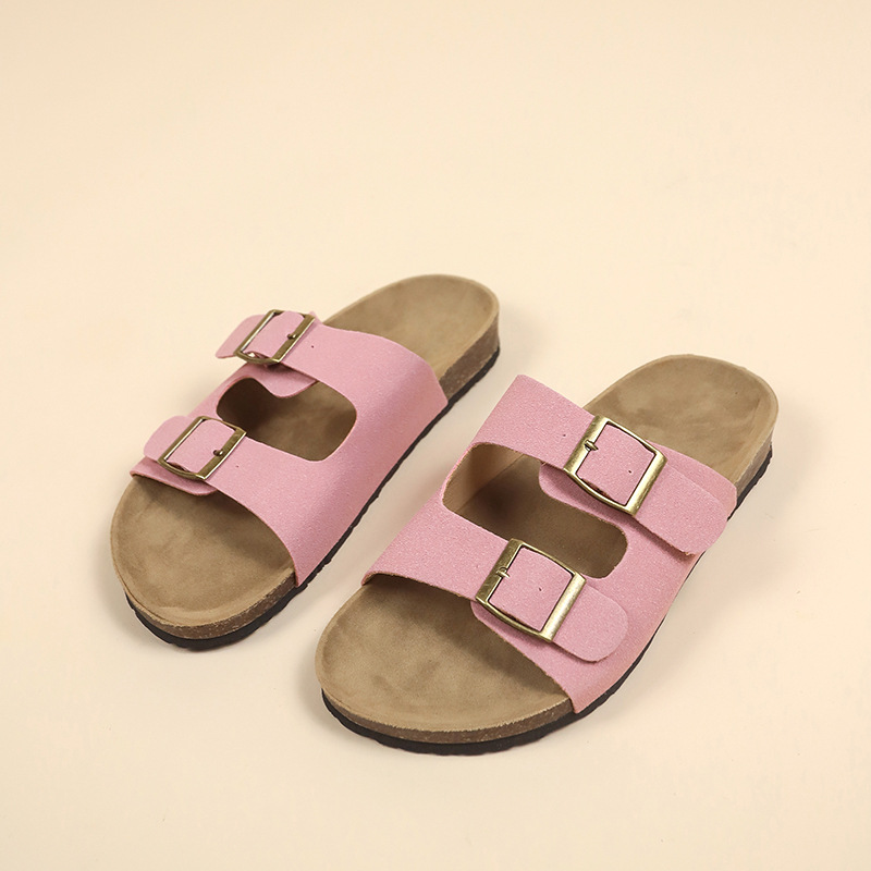 Boken zapatos sandalias y pantuflas con suela de corcho para hombres y mujeres con el mismo estilo 2025 nuevo cuero esmerilado cruzado arrastre de dos caracteres retro Boken