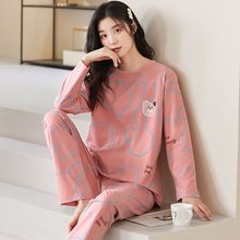 睡衣女春夏棉质长袖韩版薄款宽松清新可爱卡通运动休闲套装家居服