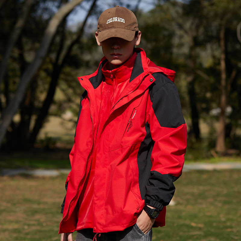 Hombres y mujeres tres en uno desmontable invierno al aire libre dos piezas juego de lana de zorro plata impermeable a prueba de viento abrigo de montaña de moda