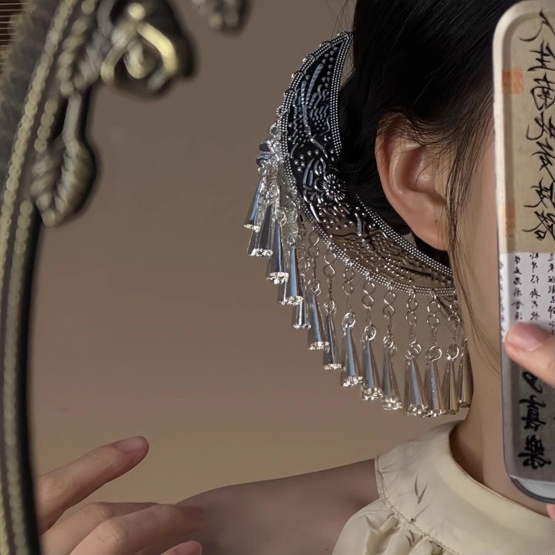 银铃坠梦~民族风头饰月牙流苏发簪女高级感苗族银色发钗簪子发饰|undefined