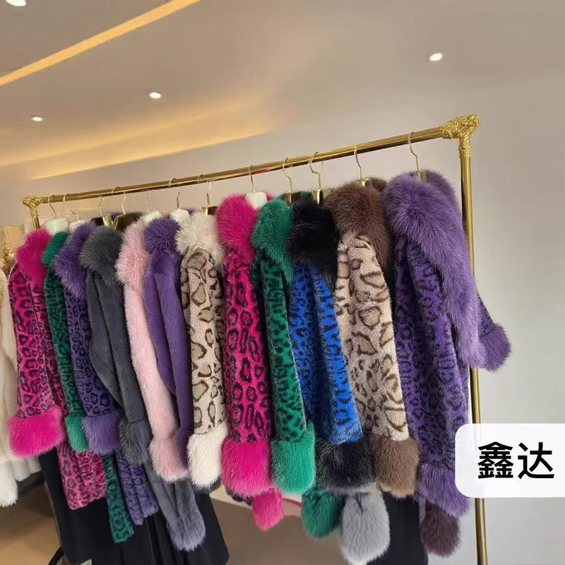Popular Luxury Leopard Print Fur Large Fur Collar Waist Slimming Mink Eco-Friendly Fur Mid-Length High-End Fashion Women's Jacket